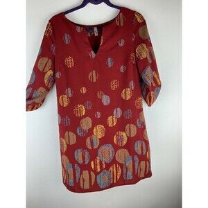 Point Womans Long Tunic Top Or Dress Burgandy Button Up Sleeves V Neck M
